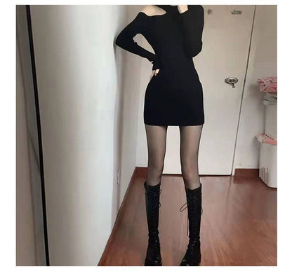 Bodycon Sheath Dress With Off The Shoulder Knit Design
