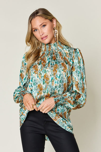 Semi-Sheer Smocked Top with Long Sleeves &amp; Frills