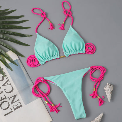 New Festival Flame Halter Bikini Set for Women – Triangle V-Neck Backless Two-Piece Swimsuit with Tie Side Bottoms &amp; Adjustable Lace-Up Fit – Sleek Polyamide Swimwear for Koningsdag/King’s Day &amp; Summer Beach Celebrations