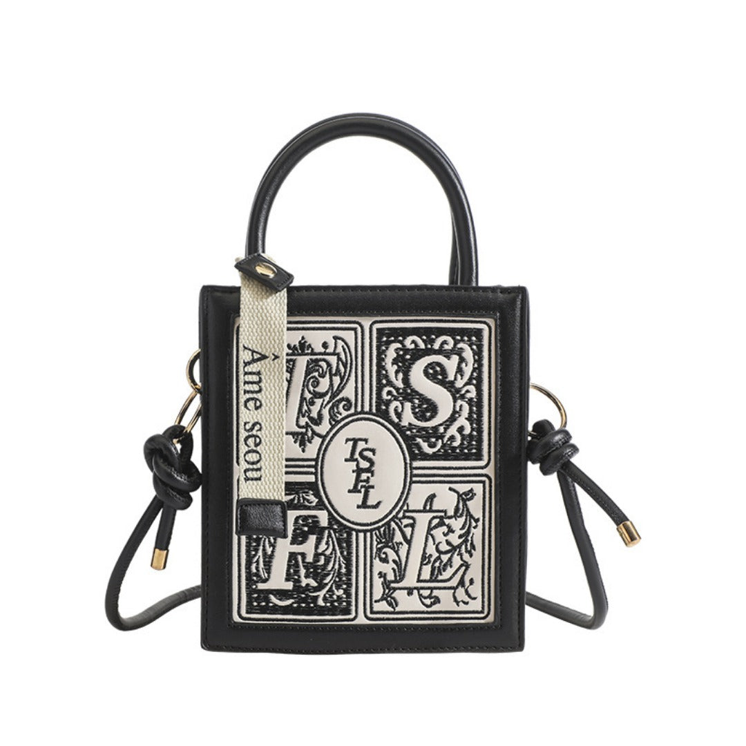 Embroidery small square bag crossbody, versatile casual shoulder bag, Crossbody tote bag small