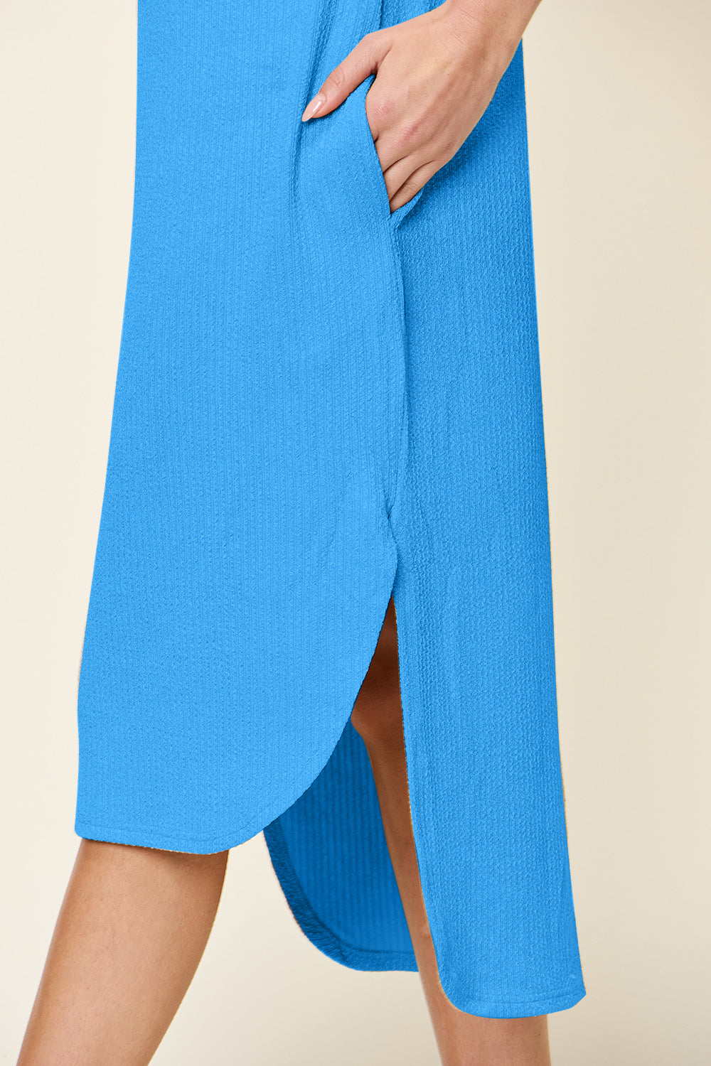 Double Take Full Size Round Neck Short Sleeve Slit Dress Stylish &amp; Comfortable Casual Dress