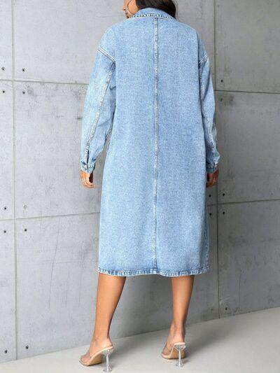 Pocketed Button Up Collared Neck Denim Top for Women