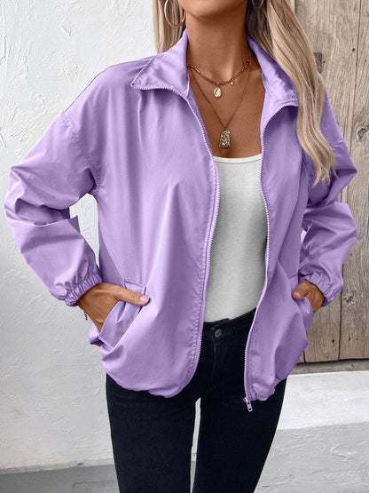 Ivy Lane Pocketed Zip Up Long Sleeve Jacket for Women