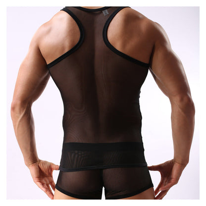 Fitness Transparent Cutout Mesh Men&
