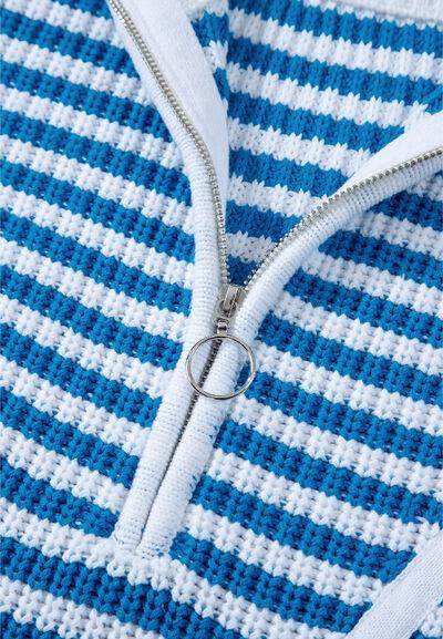 Striped Half Zip Mock Neck Long Sleeve Sweater for Women