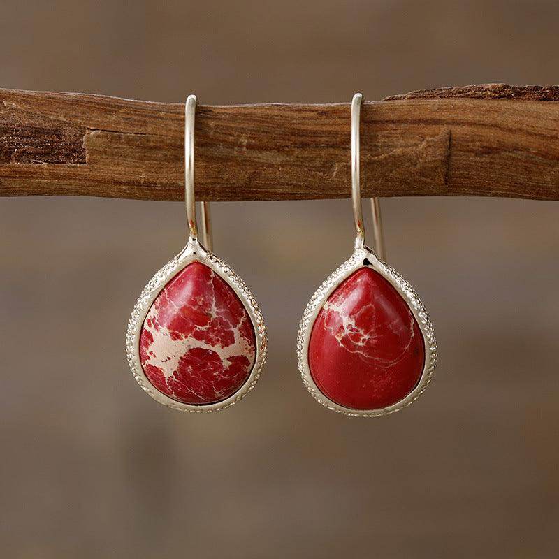 Copper Natural Stone Teardrop Shape Earrings for Women