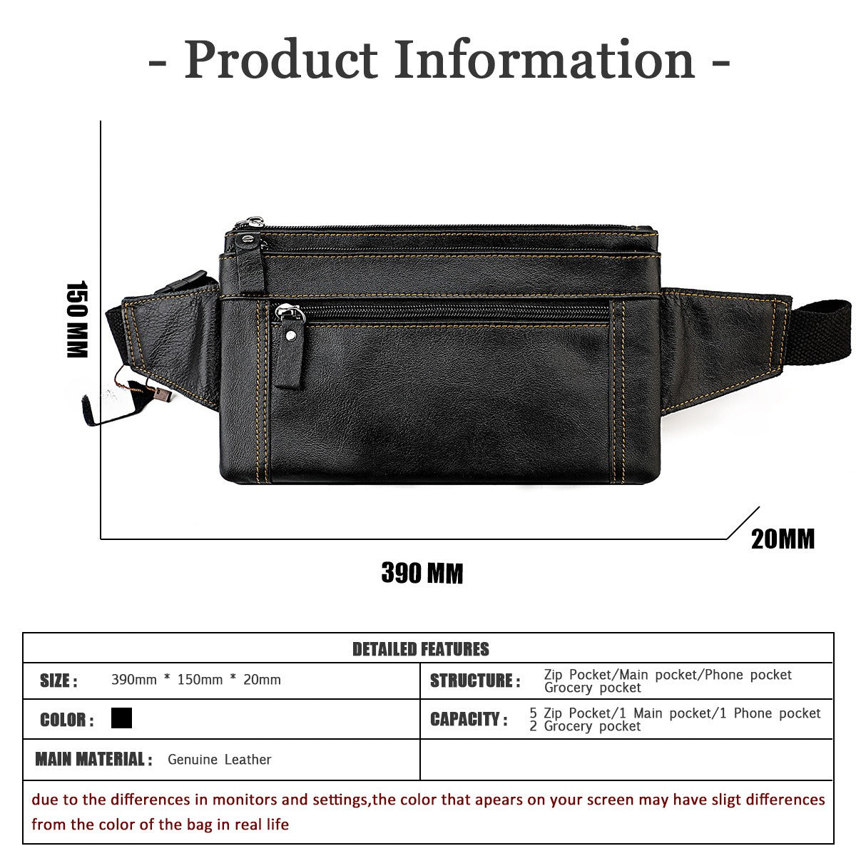 Multifunctional Genuine Leather Chest Bag &amp; Waist Bag for Men and Women – Fanny Pack for Travel, Sports, Running, and Holidays with Multiple Pockets