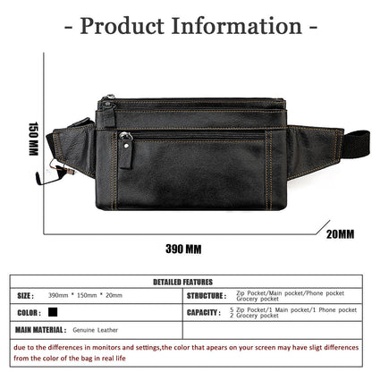 Multifunctional Genuine Leather Chest Bag &amp; Waist Bag for Men and Women – Fanny Pack for Travel, Sports, Running, and Holidays with Multiple Pockets