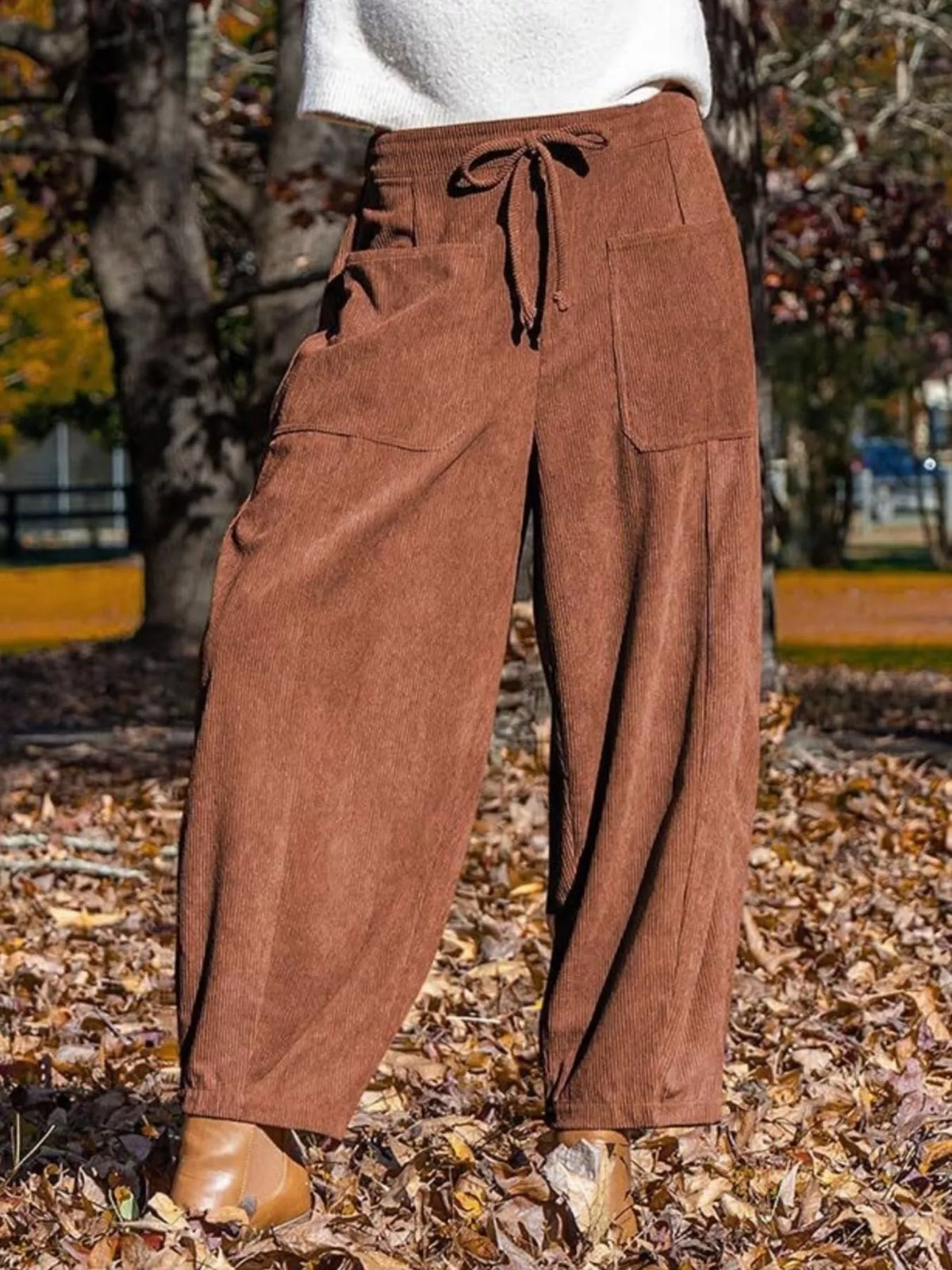 Casual Corduroy Wide Leg Pants with Pockets