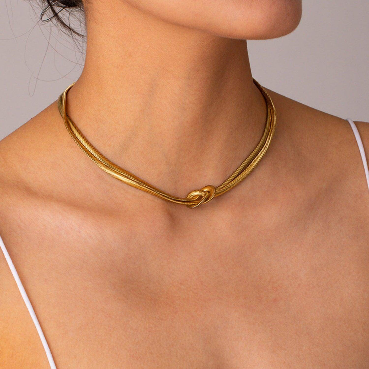 Double Layered Knot Herringbone Choker Necklace in Silver