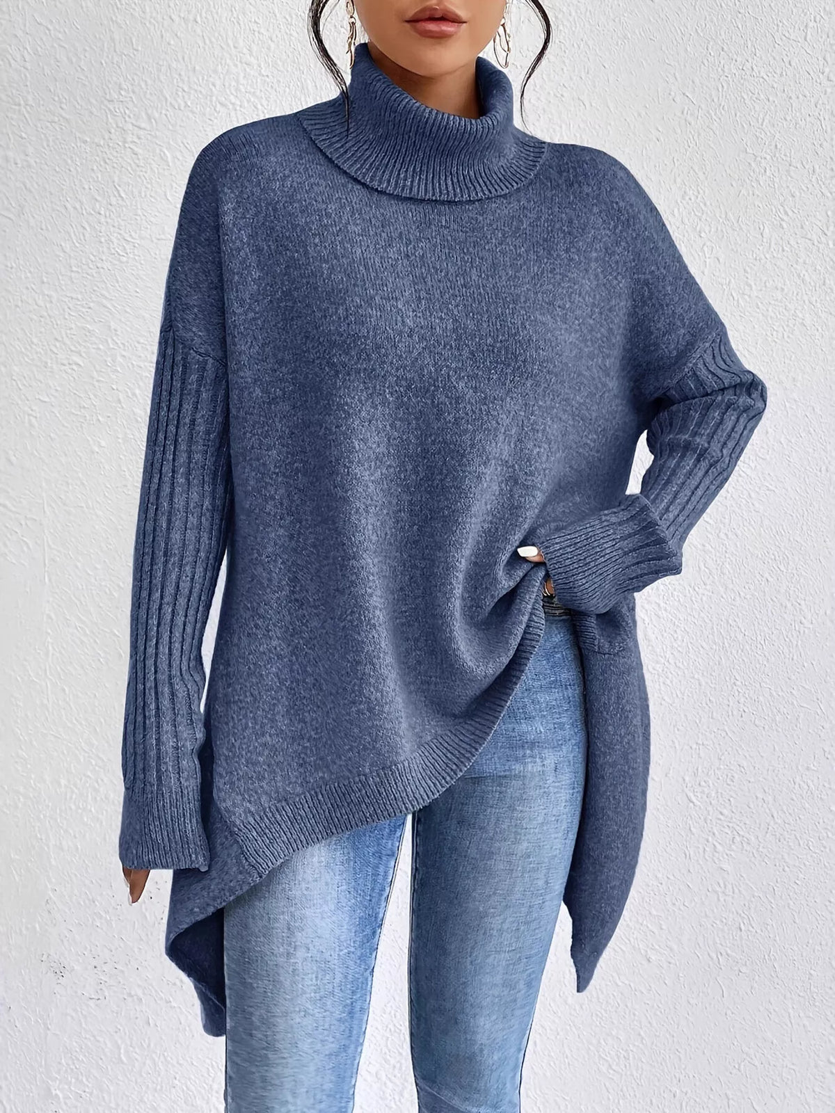 Turtleneck High-Low Hem Sweater