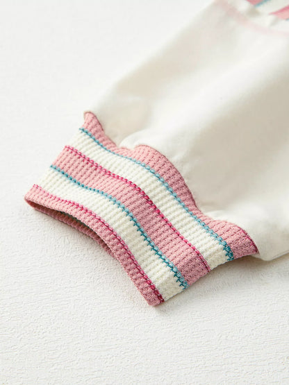 Stripe Stitched Detail Color Block Patchwork Oversized Top