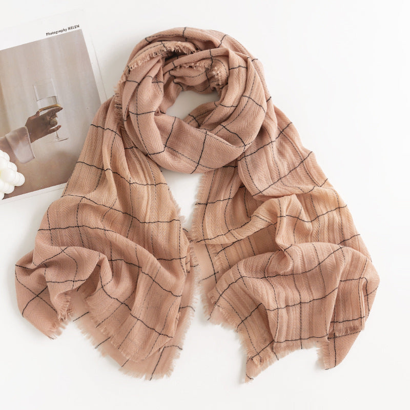 Herringbone Pattern Monochrome Artificial Cashmere Scarf Women&
