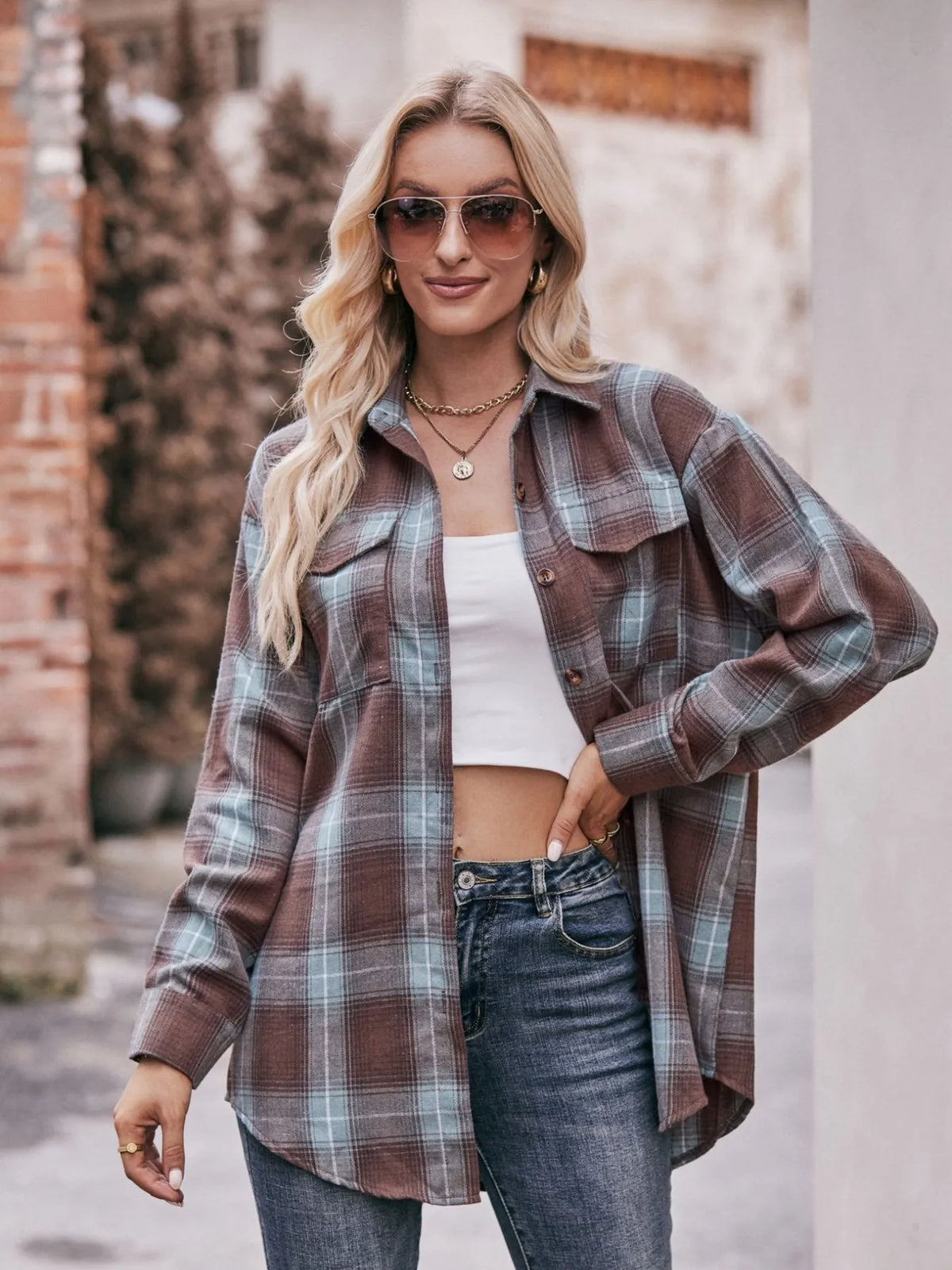 Plaid Button-Down Long Sleeve Shirt
