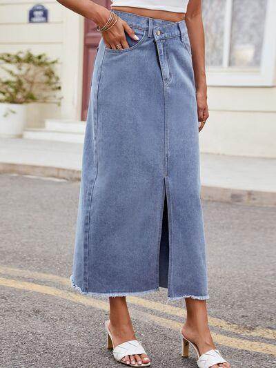 Slit Asymmetrical Waist Denim Skirt for Stylish Women