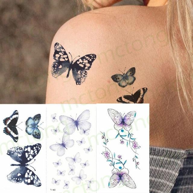 3D Butterfly Waterproof Temporary Tattoo Sticker Snake Flowers Elegant Small Popular Tattoo For Womens Mens