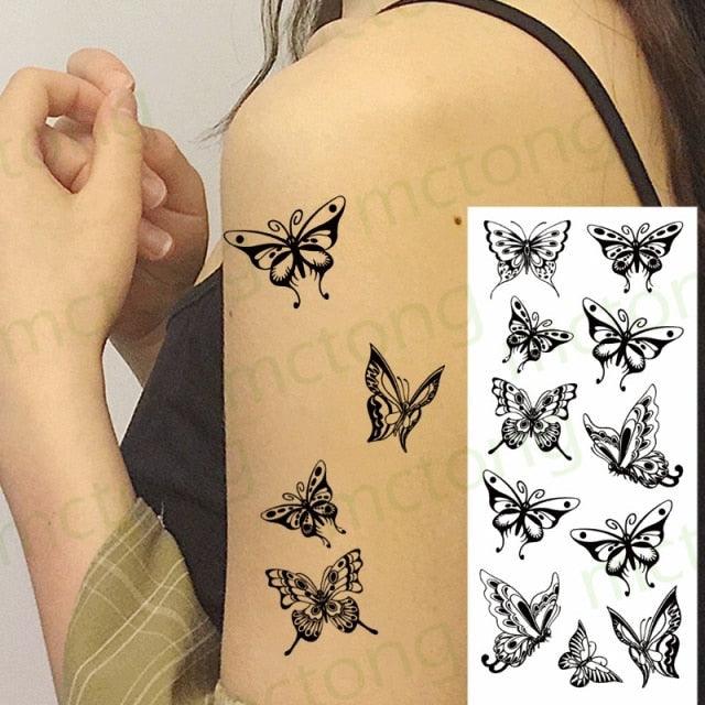 3D Butterfly Waterproof Temporary Tattoo Sticker Snake Flowers Elegant Small Popular Tattoo For Womens Mens