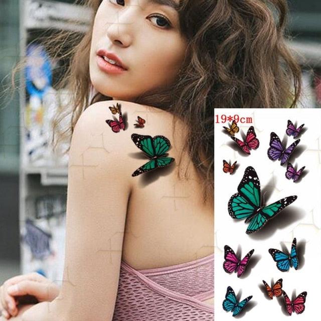 3D Butterfly Waterproof Temporary Tattoo Sticker Snake Flowers Elegant Small Popular Tattoo For Womens Mens