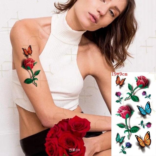 3D Butterfly Waterproof Temporary Tattoo Sticker Snake Flowers Elegant Small Popular Tattoo For Womens Mens
