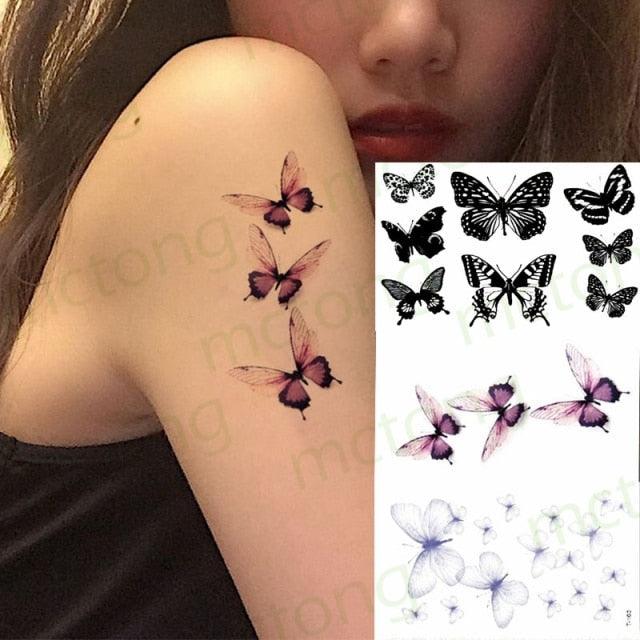 3D Butterfly Waterproof Temporary Tattoo Sticker Snake Flowers Elegant Small Popular Tattoo For Womens Mens