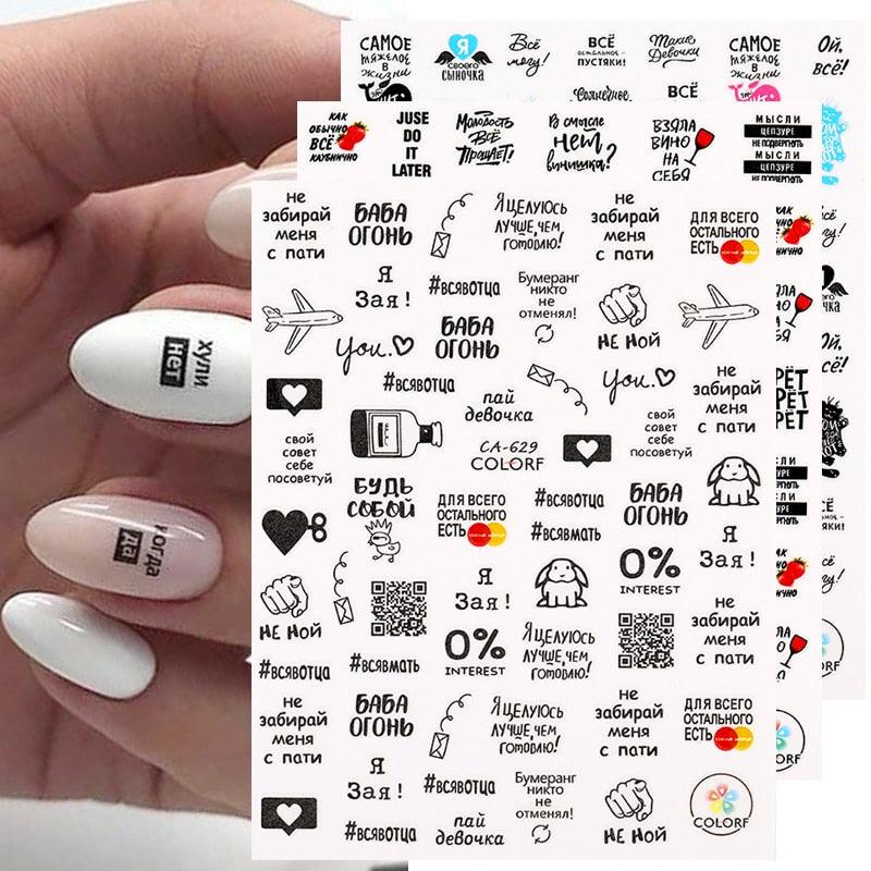 3D Nail Sticker Russian English Letter Sticker For Nails Foil Love Heart Design Accessories Fashion Manicures Sticker Decoration  Nail Art Stickers Water Transfer Nail Decals Full Wraps Gradient Acrylic Nail Kits for Women Manicure Decoration