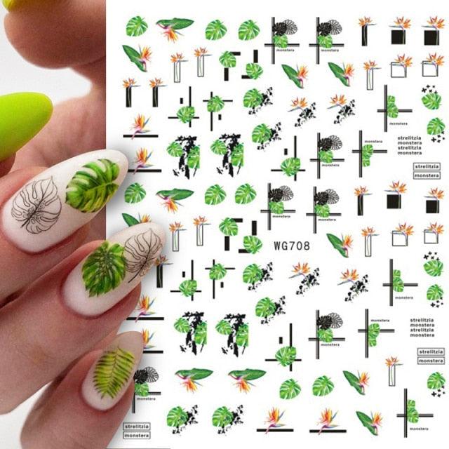 3D Nails Sticker Spring Cartoon Animals Flowers Leaves Self Adhesive Decals Sliders Nail Art Accessories Decoration Decal Self-Adhesive 3D Wave Design Decoration for Women Girls Tape Nail Art Stickers Decal Decoration