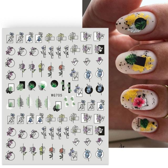 3D Nails Sticker Spring Cartoon Animals Flowers Leaves Self Adhesive Decals Sliders Nail Art Accessories Decoration Decal Self-Adhesive 3D Wave Design Decoration for Women Girls Tape Nail Art Stickers Decal Decoration
