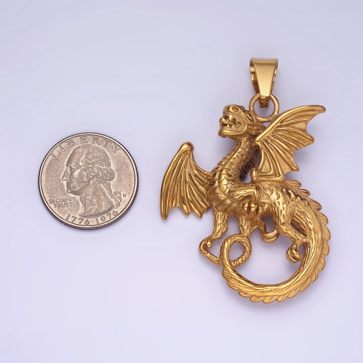 3D Stainless Steel Dragon Necklace Charm Gold Mythical Animal Pendant Jewelry for Men Statement Jewelry P-1211