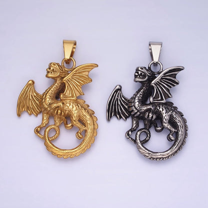 3D Stainless Steel Dragon Necklace Charm Gold Mythical Animal Pendant Jewelry for Men Statement Jewelry P-1211
