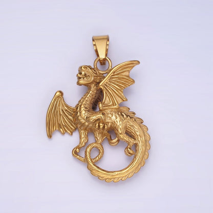 3D Stainless Steel Dragon Necklace Charm Gold Mythical Animal Pendant Jewelry for Men Statement Jewelry P-1211