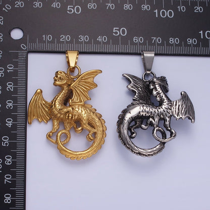 3D Stainless Steel Dragon Necklace Charm Gold Mythical Animal Pendant Jewelry for Men Statement Jewelry P-1211
