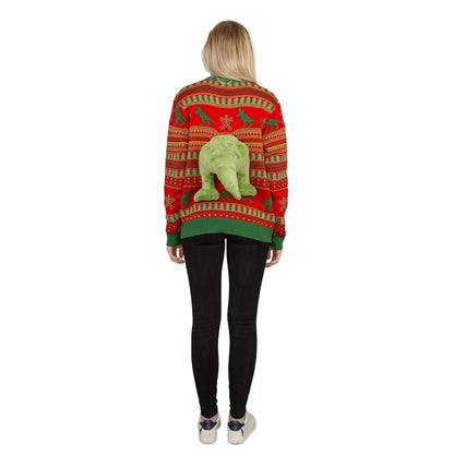 3D T-Rex Red and Green Adult Ugly Christmas Sweater