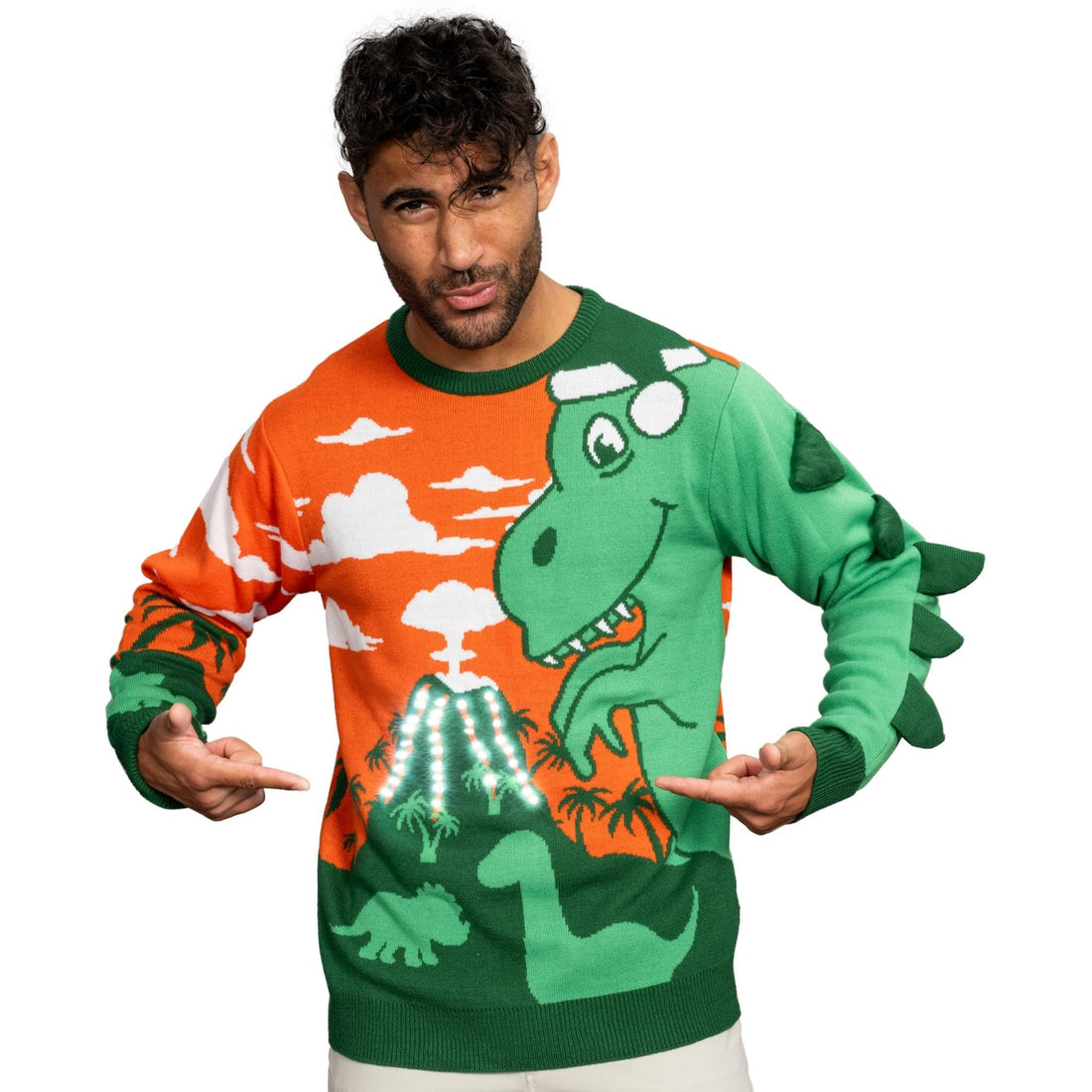 3D T-Rex Santa Hat Adult Unisex LED Light Up Ugly Christmas Sweater