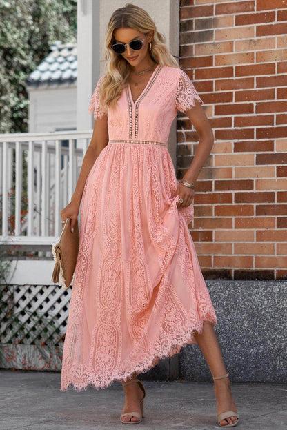 Scalloped Trim Lace Plunge Dress for Elegant Occasions
