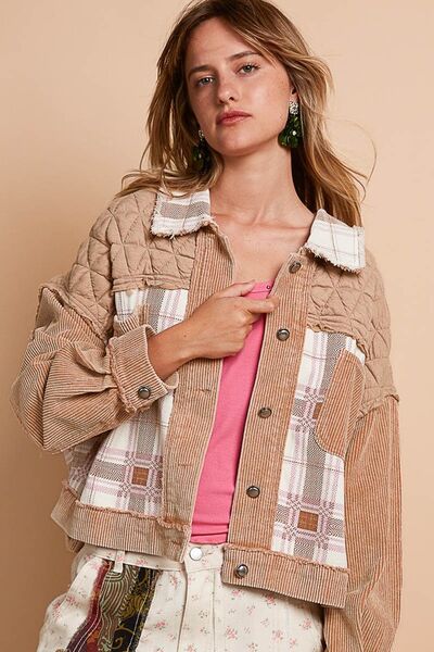 Women Retro Corduroy Jacquard Patchwork Button Up Jacket – Unique &amp; Stylish Outerwear