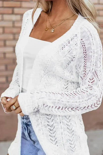 White Open Knit Cardigan - Lightweight &amp; Machine Washable | Femstylo