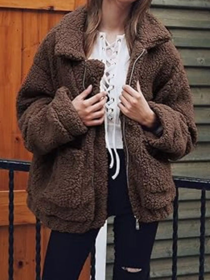 Full Size Cozy Fleece Zip Up Jacket Plus Size