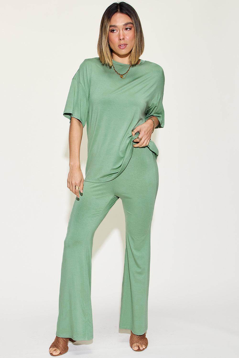 Basic Bae Full Size Bamboo Drop Shoulder T-Shirt Set