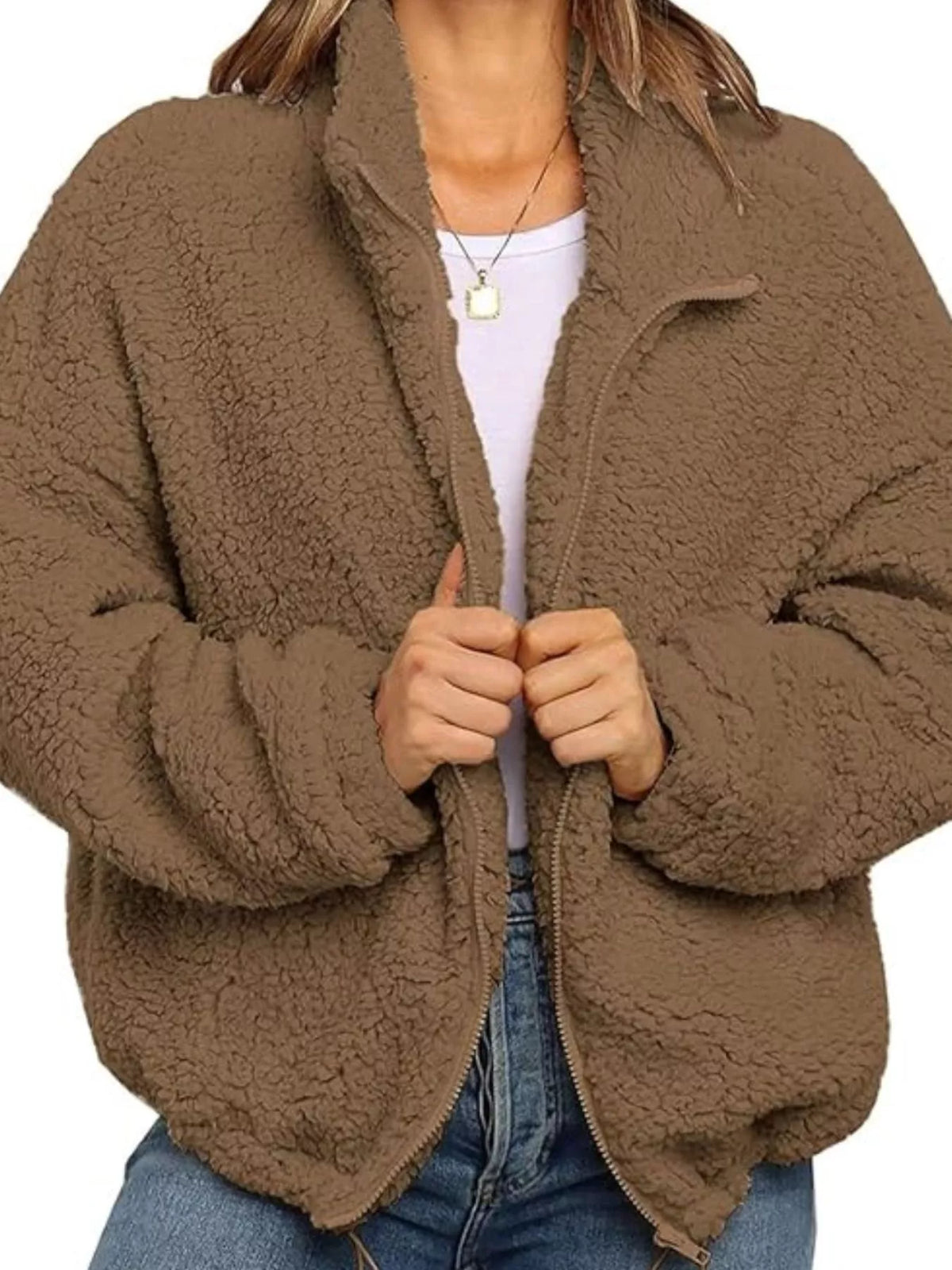 Full Size Cozy Fleece Zip Up Jacket Plus Size