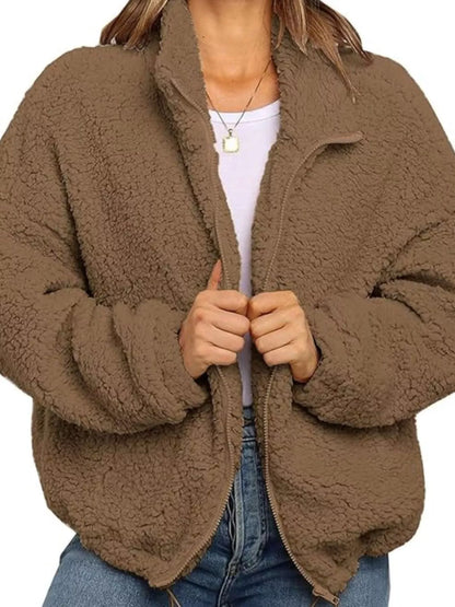 Full Size Cozy Fleece Zip Up Jacket Plus Size