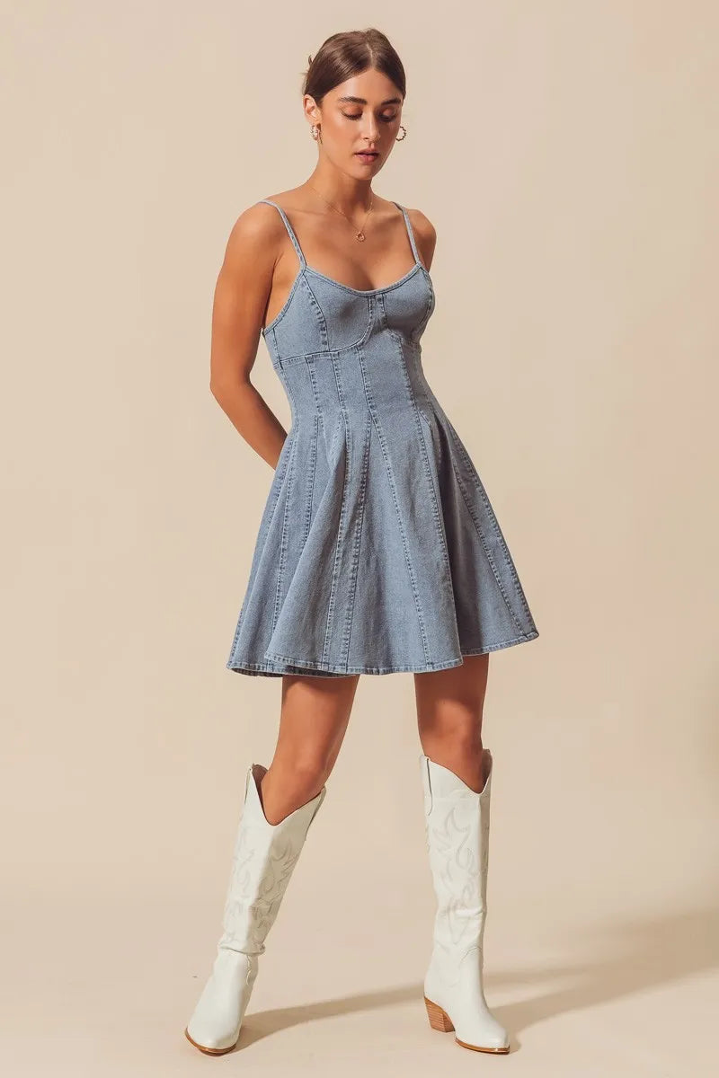 SO ME A Line Fit and Flare Denim Mini Dress