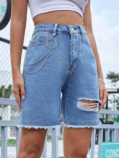 Distressed Raw Hem Denim Shorts for Women Casual Style