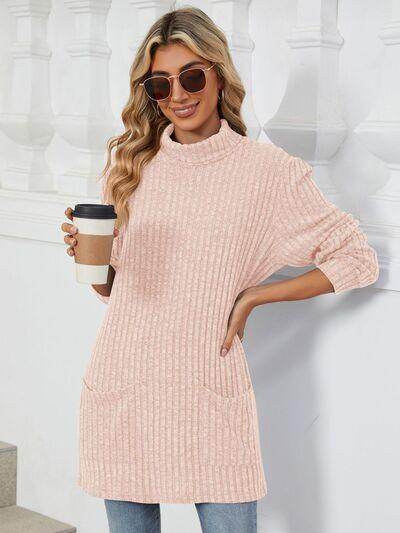 Ribbed Mock Neck Long Sleeve T-Shirt for Women Stylish Wear