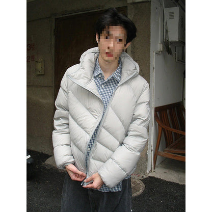 Mens Winter Thickened Warm Loose-Fit Coat With Diagonal Zipper