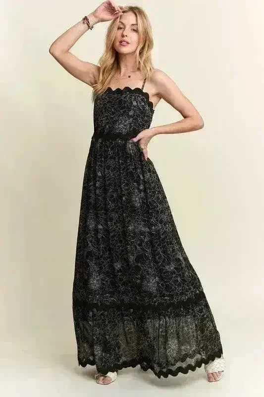 Floral Maxi Cami Dress – Adjustable Straps &amp; Flowy Silhouette