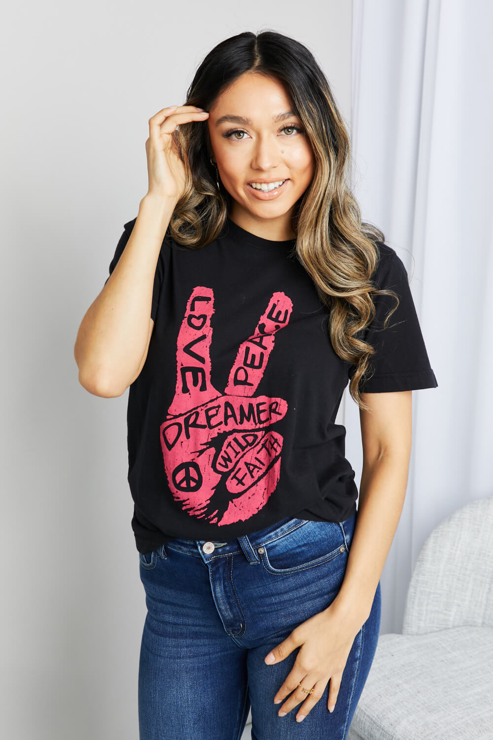 “Peace, Love, Dreamer” Graphic Tunic T-Shirt