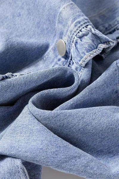 Frill Button Up Long Sleeve Denim Top for Stylish Women