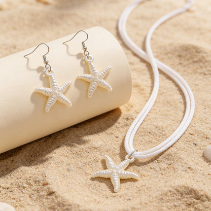 New Cross-border Bohemian Beach Jewelry Set For Women, Ocean Style Starfish Pendant Matching Earrings &amp; Versatile Unique Necklace