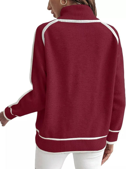 Full Size Turtleneck Contrast Trim Sweater Plus Size