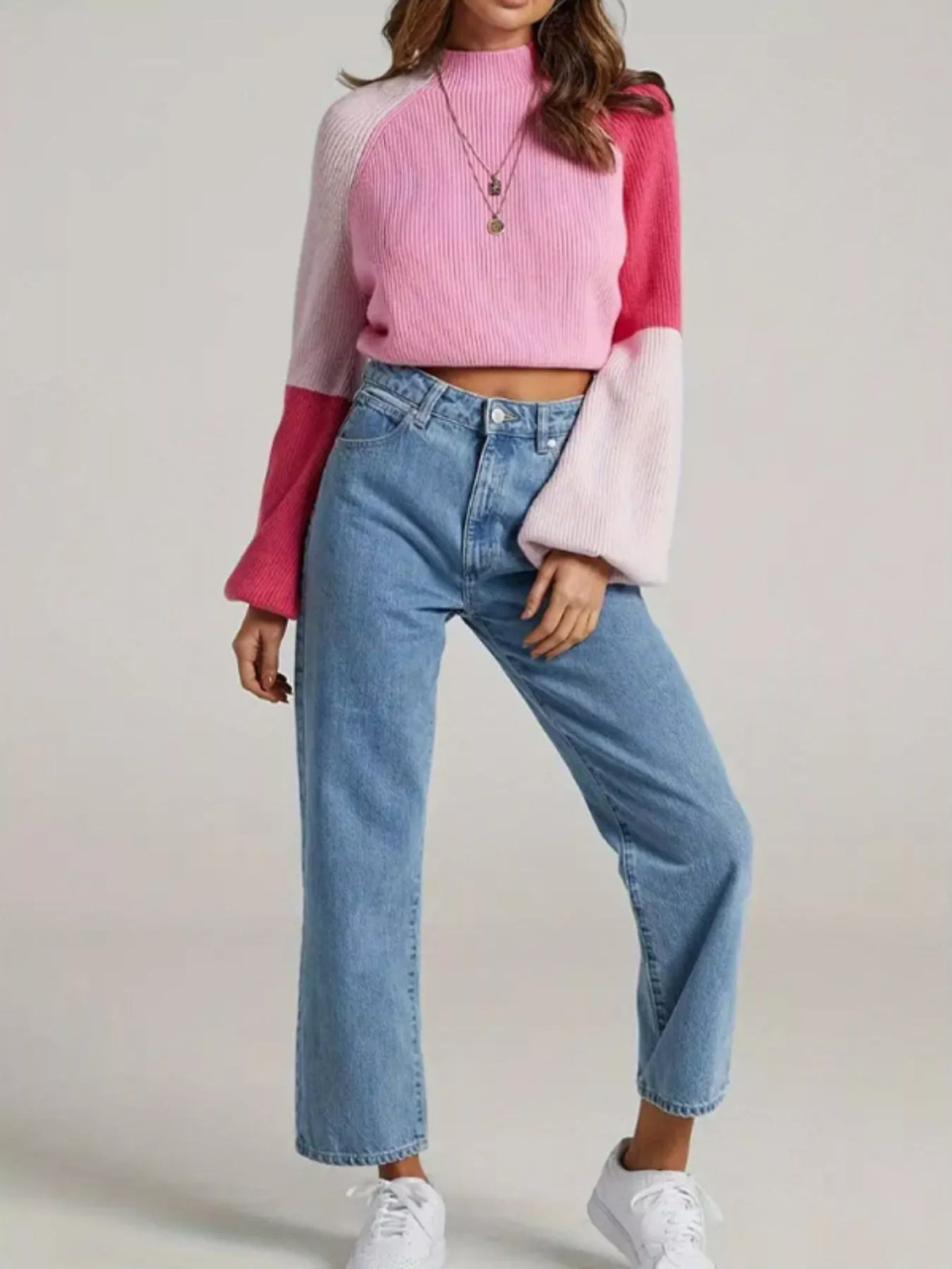 Color Block Mock Neck Sweater